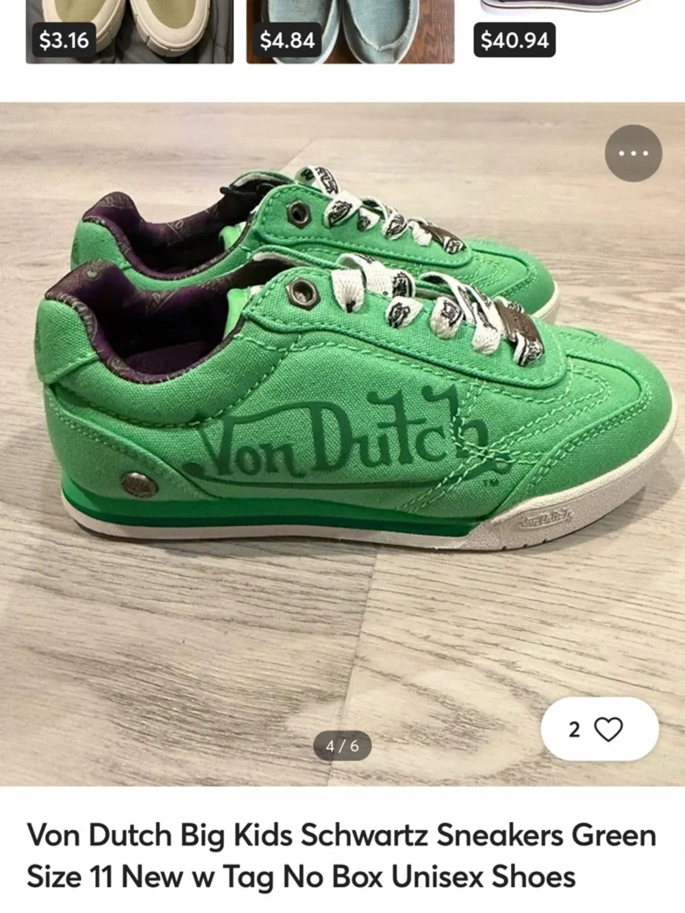 Von Dutch Green Canvas Low-Top Sneakers with White Laces Sz 36